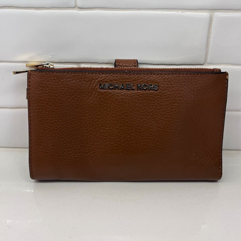 Michael Kors Jet Set Travel Large Double Zip Smartphone Wristlet Wallet Brown
